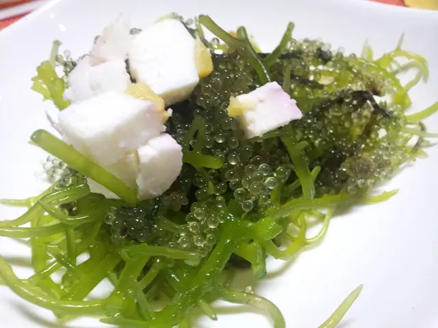 There are green and white color food items on a white plate.