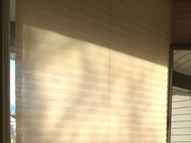 In this image, we can see windows with curtains and there is an object.